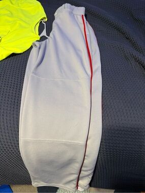 Light Gray Athletic Baseball pants with Red Side Stripe